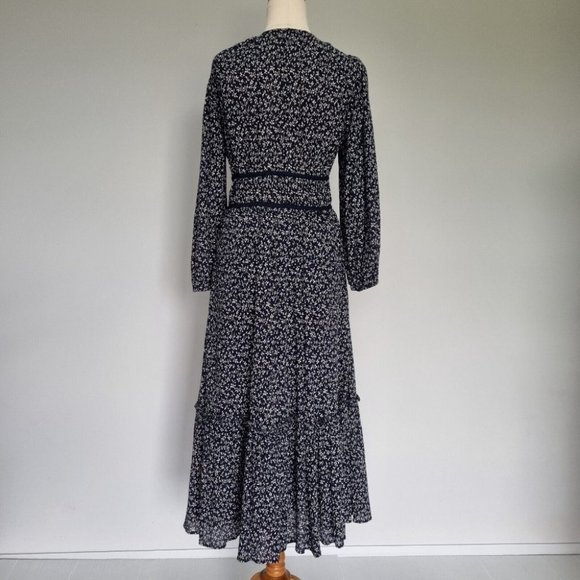 Ulla Johnson Malena Blue Floral Cotton Print 3/4 Sleeve Midi Dress Size 10 - Picture 4 of 9